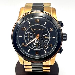 Michael Kors MK 8265 Mens Watch Runway Chronograph Gold Quartz 7"  New Battery